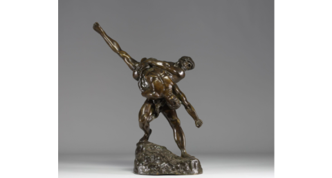 Jef Lambeaux - Sculpture en bronze "Groupe de lutteurs"